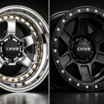 A studio split-screen comparison showing a highly polished 3-piece deep dish forged wheel next to an aggressive, matte-finished monoblock concave wheel, highlighting 2026 aesthetic trends by CNWR.