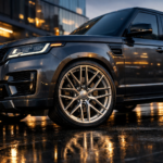 Custom forged wheels with high load rating installed on a black luxury SUV, balancing strength and aggressive style for B2B wholesale.