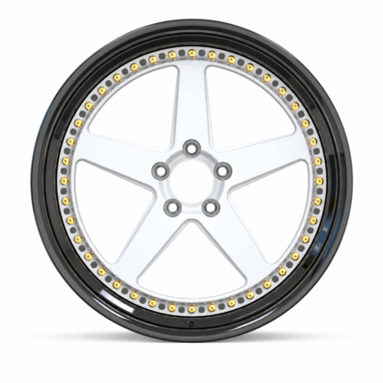 Front-facing view of a 20x10.5 custom 2-piece forged wheel for Infiniti Q50 Red Sport, featuring a classic white 5-spoke design with a 5x114.3 bolt pattern on a clean white background.