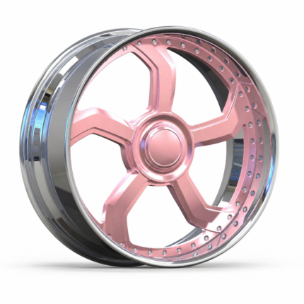 High-end 3/4 perspective of a custom 22-inch forged wheel for 1988 Chevy Camaro, featuring a brushed Rose Gold 5-spoke face and polished outer lip on a white background.