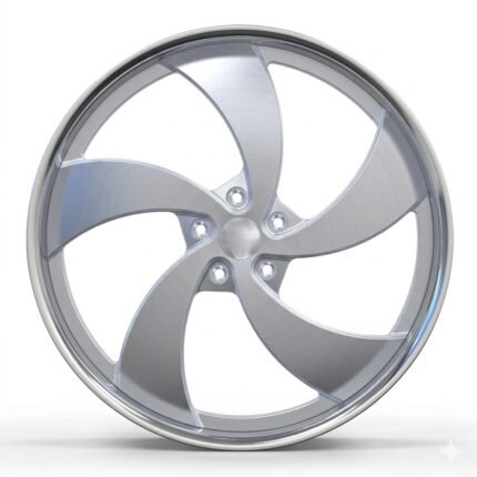 Front-facing commercial product shot of a custom 24-inch directional 5-spoke wheel for Chevy Silverado, featuring a premium brushed aluminum face and polished outer lip.