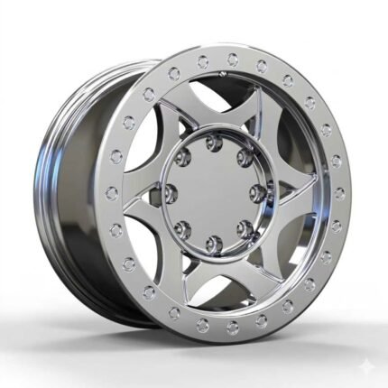 High-end 3/4 perspective of a heavy-duty polished forged wheel with an 8-lug bolt pattern for GMC 3500 and Ram 3500 platforms.