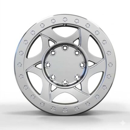 Front view of a custom 17x8.5 polished beadlock style forged wheel tailored for heavy-duty Chevy and Ram 2500 pickups.