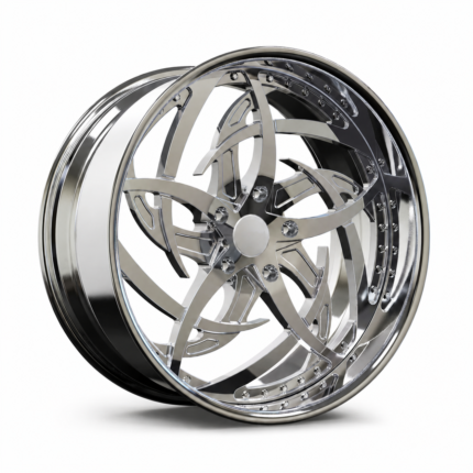 High-end 3/4 top-down perspective view of a luxury aftermarket forged wheel for 1979 Ford F150, showcasing the deep negative offset and pristine polished finish, ready for custom OEM branding.