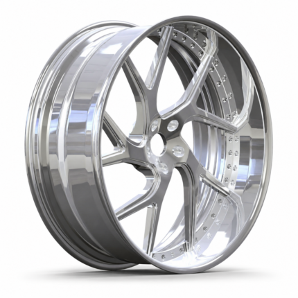High-end 3/4 perspective of a 26-inch hyper silver aftermarket wheel for classic Chevrolet Caprice, demonstrating the vacuum electroplated luster and premium B2B commercial quality.