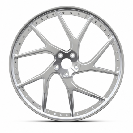 Front-facing commercial product shot of a custom 26-inch 3-piece forged wheel for 1975 Chevy Caprice, highlighting the hyper silver split 5-spoke design and blank center cap.