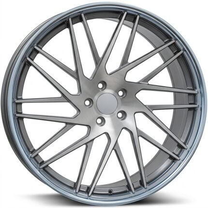 Front-facing commercial product shot of a 24x9 multi-spoke cyclone wheel, highlighting the premium brushed silver face, logo-free center cap, and classic 5x120.65 bolt pattern.