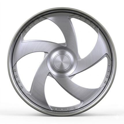Front-facing commercial product shot of a 24-inch custom 3-piece forged wheel for 1985 Chevy El Camino, featuring a brushed aluminum directional 5-spoke face.