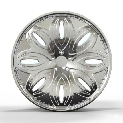 Front-facing commercial product shot of a 26-inch vacuum chrome custom forged wheel for 1973 Oldsmobile Delta 88, featuring a distinctive full-face multi-hole petal design.