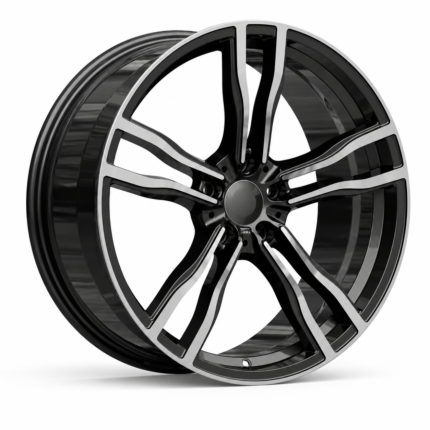 High-end 3/4 perspective view of an aftermarket forged wheel for BMW X3 F25, displaying the deep gunmetal machined face, ready for custom OEM center cap branding.