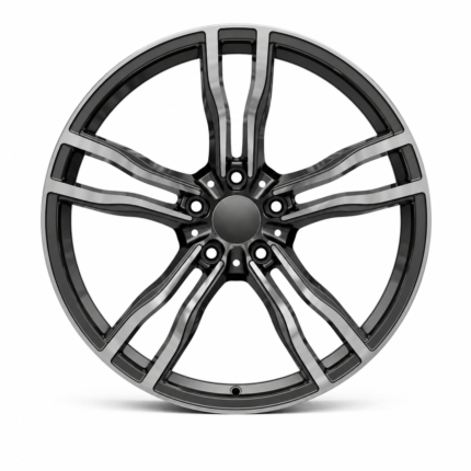 Front-facing commercial product shot of a 20-inch lightweight forged wheel for BMW X3 F25, featuring a gloss deep gunmetal machined face on a pure white background.