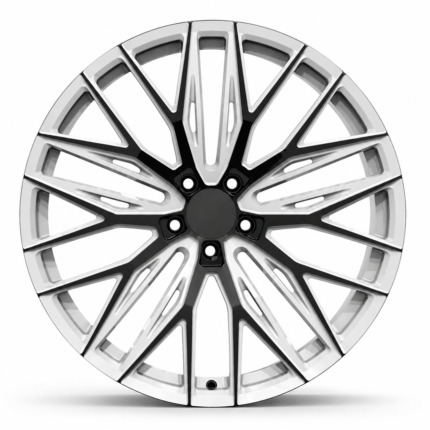 Front-facing view of a custom 21-inch Y-spoke wheel for 2021 Mercedes-Benz S580, featuring a striking gloss white face and gloss black accents on a pure white background.