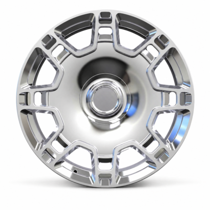 Front-facing commercial view of a custom luxury forged wheel for Rolls-Royce and Bentley, highlighting the solid disc aerodynamic profile and precision CNC machined windows.