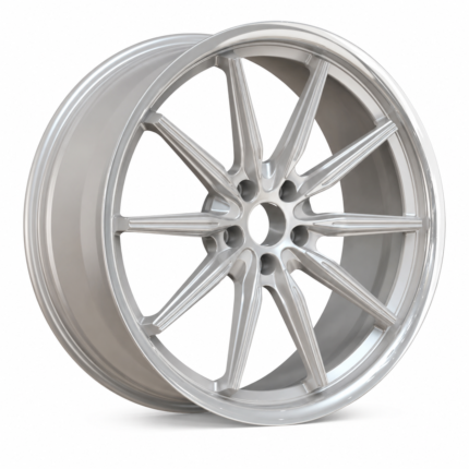 Front-facing commercial view of a custom 20-inch flow-formed wheel for 2005 Mercedes CLS500, featuring a premium brushed titanium silver finish and 5x112 bolt pattern.