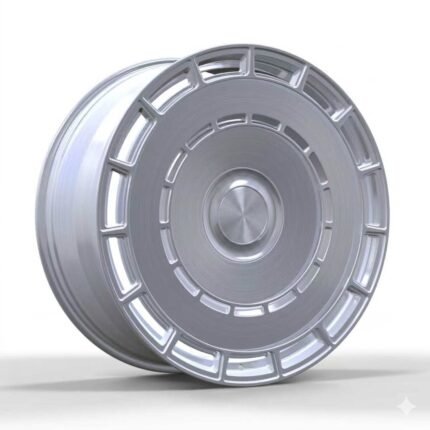 High-end 3/4 perspective of a premium 24x10 custom heritage forged wheel for Mercedes G-Wagon, highlighting the sophisticated brushed silver finish on a pure white background.