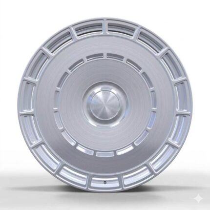 Front-facing commercial product shot of a custom 24x10 brushed silver aero disc forged wheel for 2024-2025 Mercedes-Benz G-Class, featuring a solid face and outer venting slots.