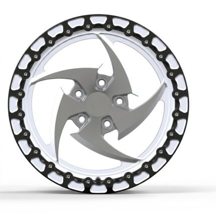 Front-facing commercial product shot of a custom 17x10 forged beadlock drag wheel for 2007 Jeep Grand Cherokee SRT8, featuring a brushed aluminum directional 5-spoke design and a clean, logo-free center cap.