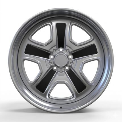 Front perspective of a custom 22x9.0 Oldsmobile SSIII style forged wheel, featuring a vacuum electroplated gloss black face and silver lip.